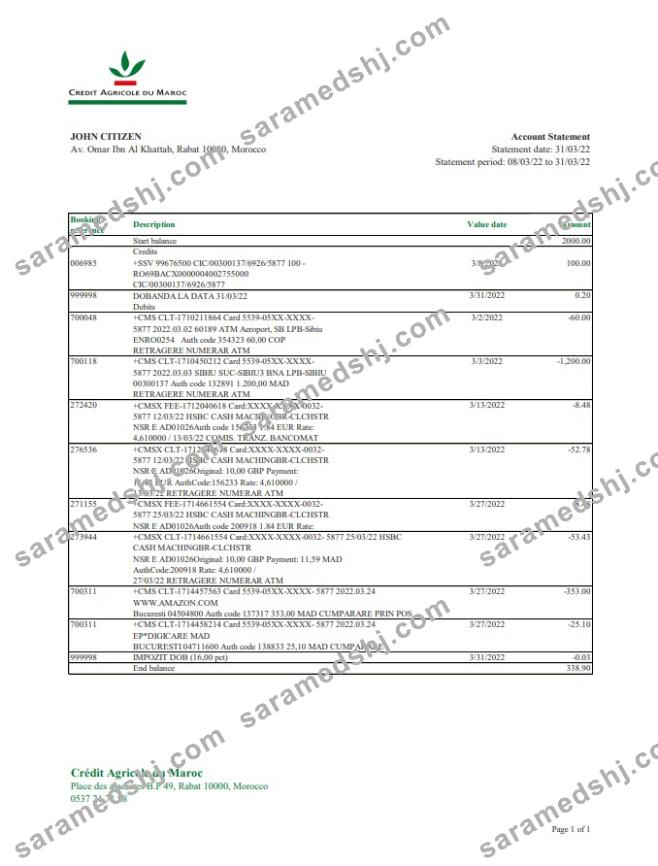 Morocco Credit Agricole bank statement